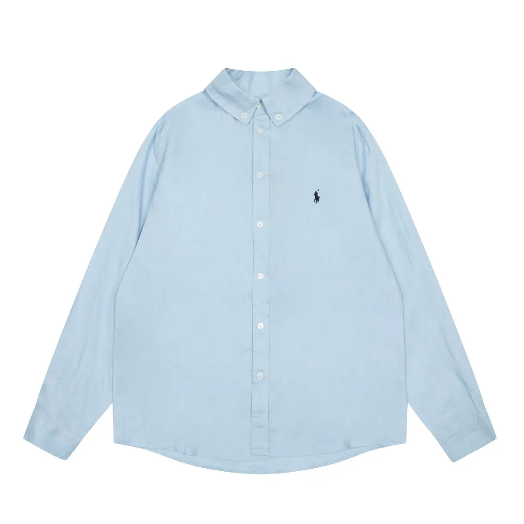 P300 Top Quality" Style Number: 8001# [Ralph Lauren Paul Pony Linen Basic Couple Style Shirt Long Sleeve] ✅Ralph Lauren Paul Small Label War Horse 100% Pure Linen Classic Basic Four Seasons Shirt Long Sleeve ✅A must-have item for the lazy style. The upper body has a retro and fresh feeling. ✅100% pure linen 280g 32 count fabric. Washed, retro and textured. ✅Dedicated to platform live broadcast. Wholesale entity ✅Simple and easy to match, light American old money style, the upper body is super great, ✅Standard for all seasons, worn alone/inner, it is a must-have for YYDS couples wardrobe. Size: S-XL Color: Black, White, Navy, Khaki, Pink, Yellow, Red, Colorful Blue, Light Blue, Rose Red